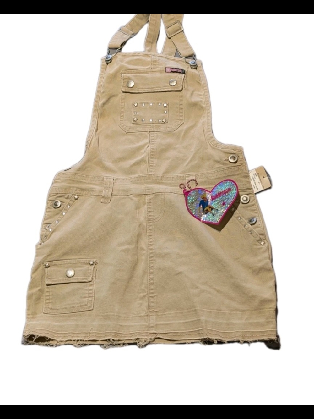 Bubblegum Tan Overall Skirt with Sparkle Heart Patch
